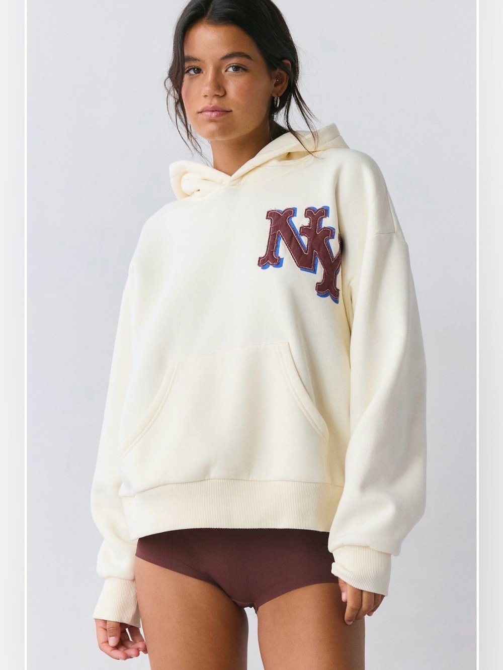 NY Appliqué Graphic Pullover Hoodie Sweatshirt